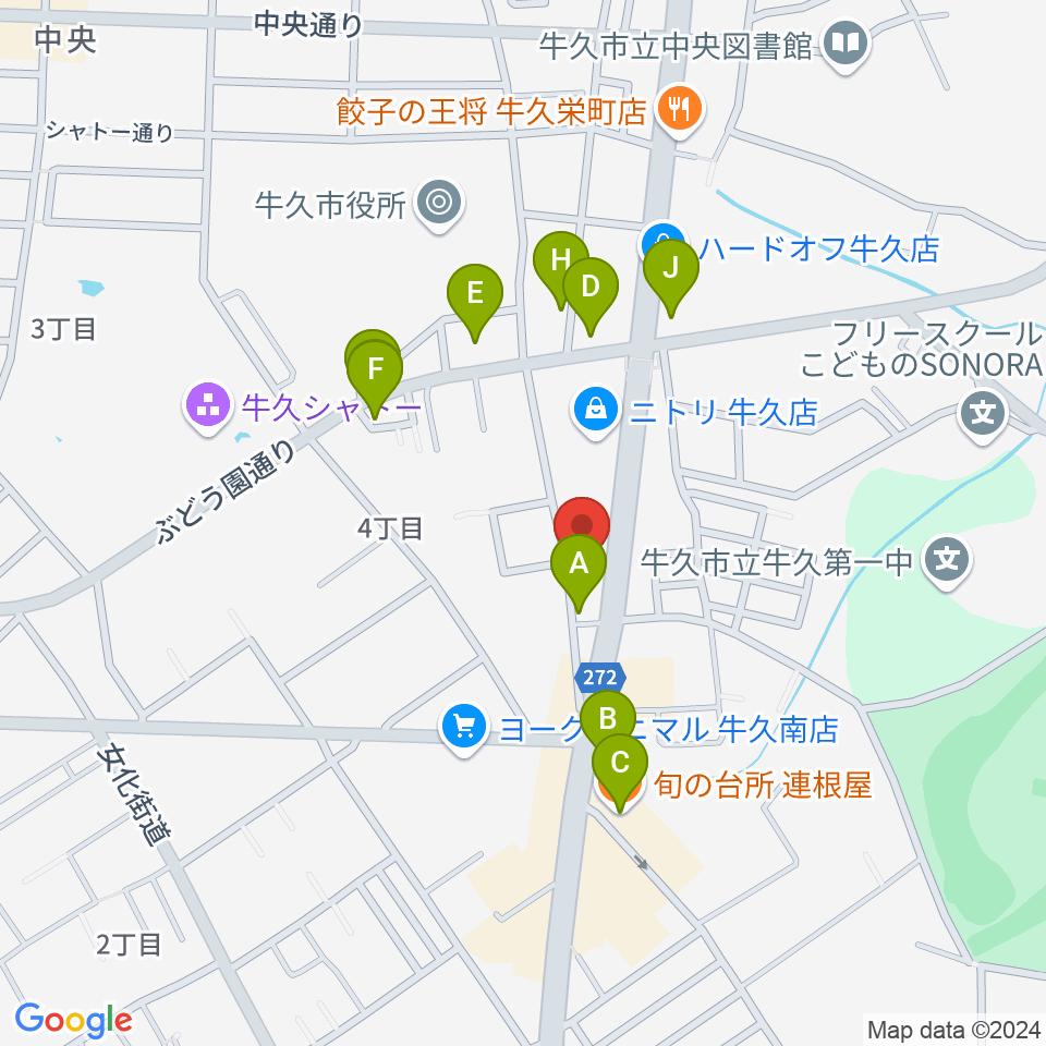 ウインズ・ユー牛久本店周辺のファミレス・ファーストフード一覧地図