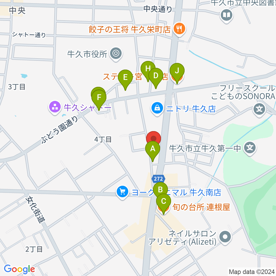 ウインズ・ユー牛久本店周辺のファミレス・ファーストフード一覧地図