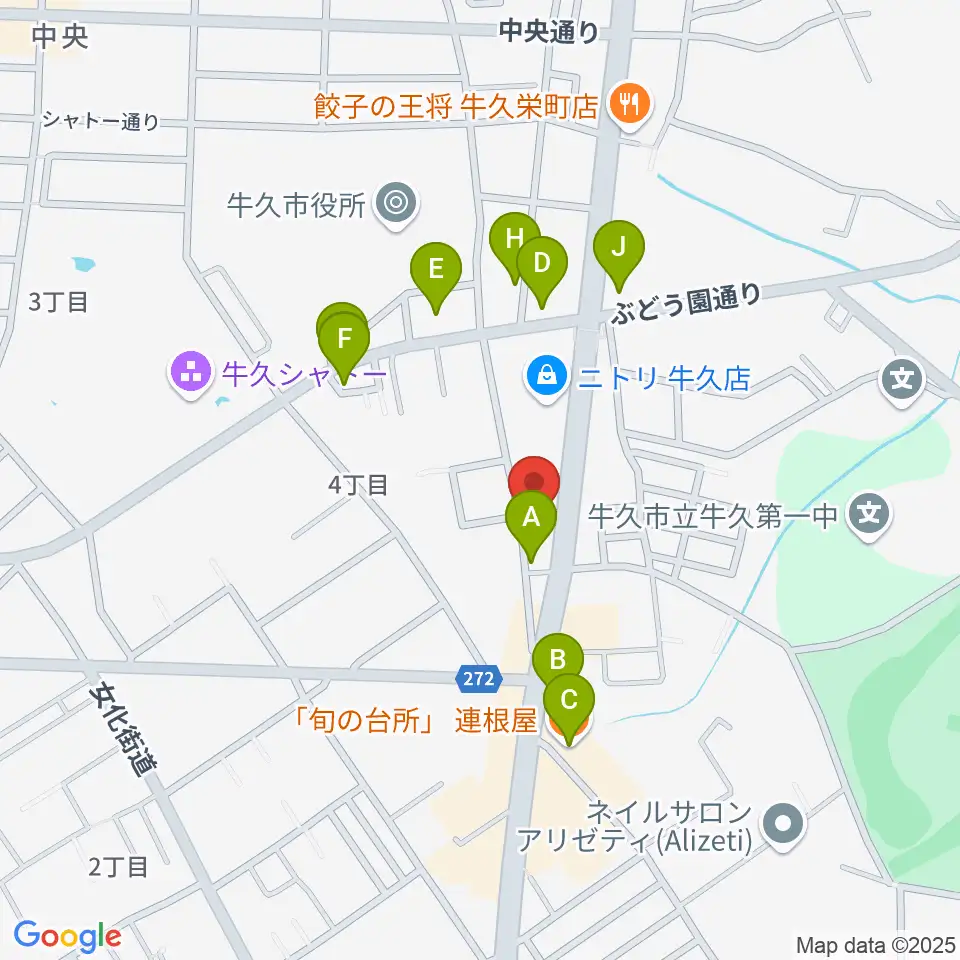 ウインズ・ユー牛久本店周辺のファミレス・ファーストフード一覧地図