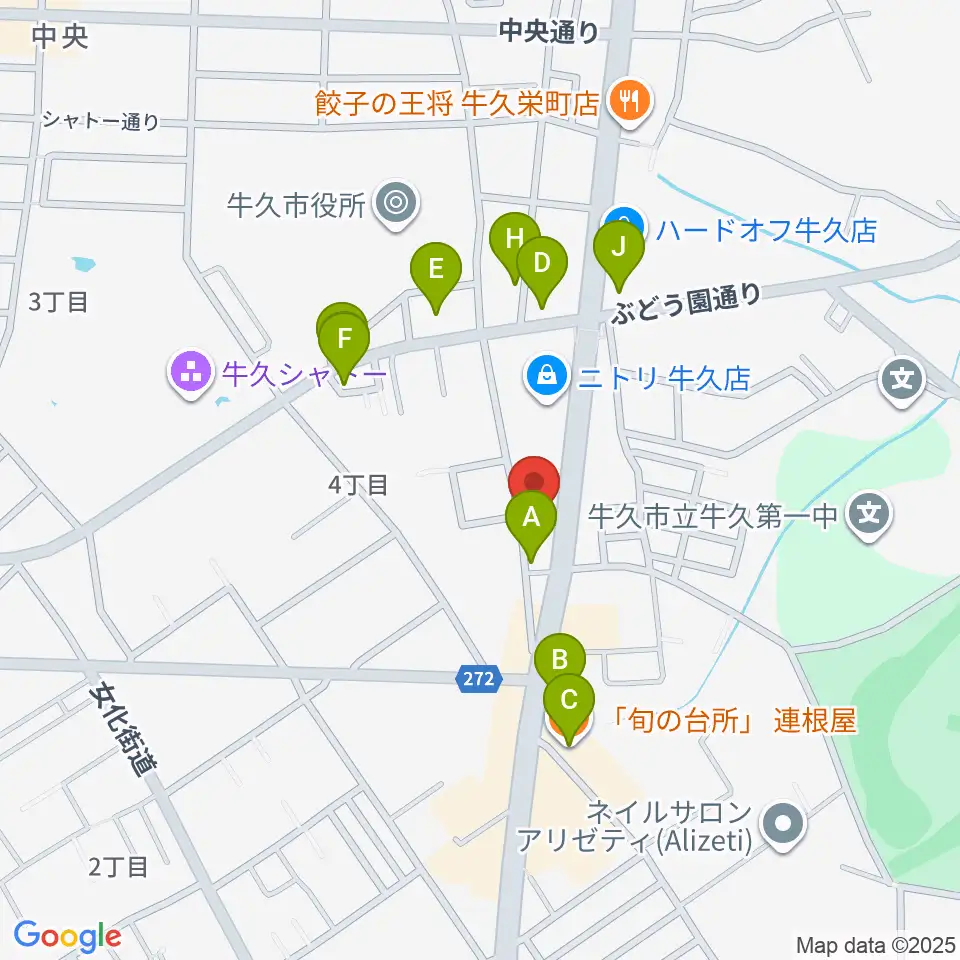 ウインズ・ユー牛久本店周辺のファミレス・ファーストフード一覧地図