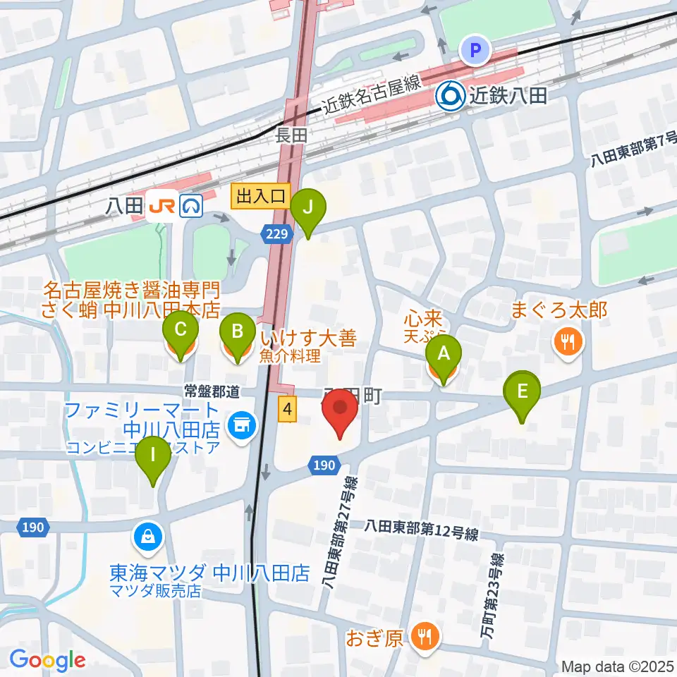 矢木楽器店 八田本店周辺のファミレス・ファーストフード一覧地図