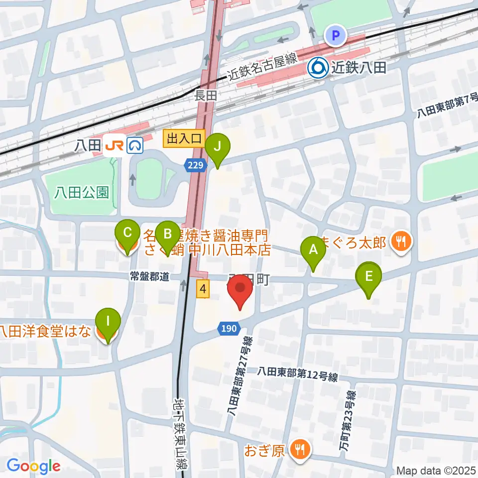矢木楽器店 八田本店周辺のファミレス・ファーストフード一覧地図