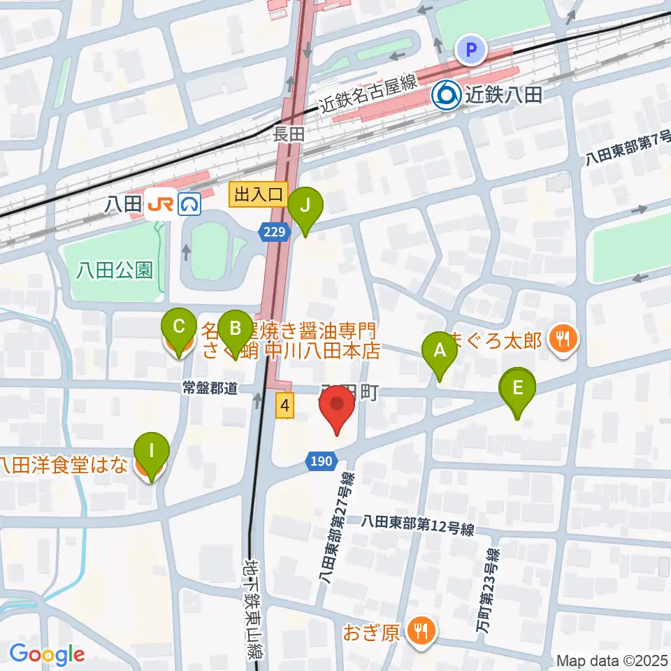 矢木楽器店 八田本店周辺のファミレス・ファーストフード一覧地図