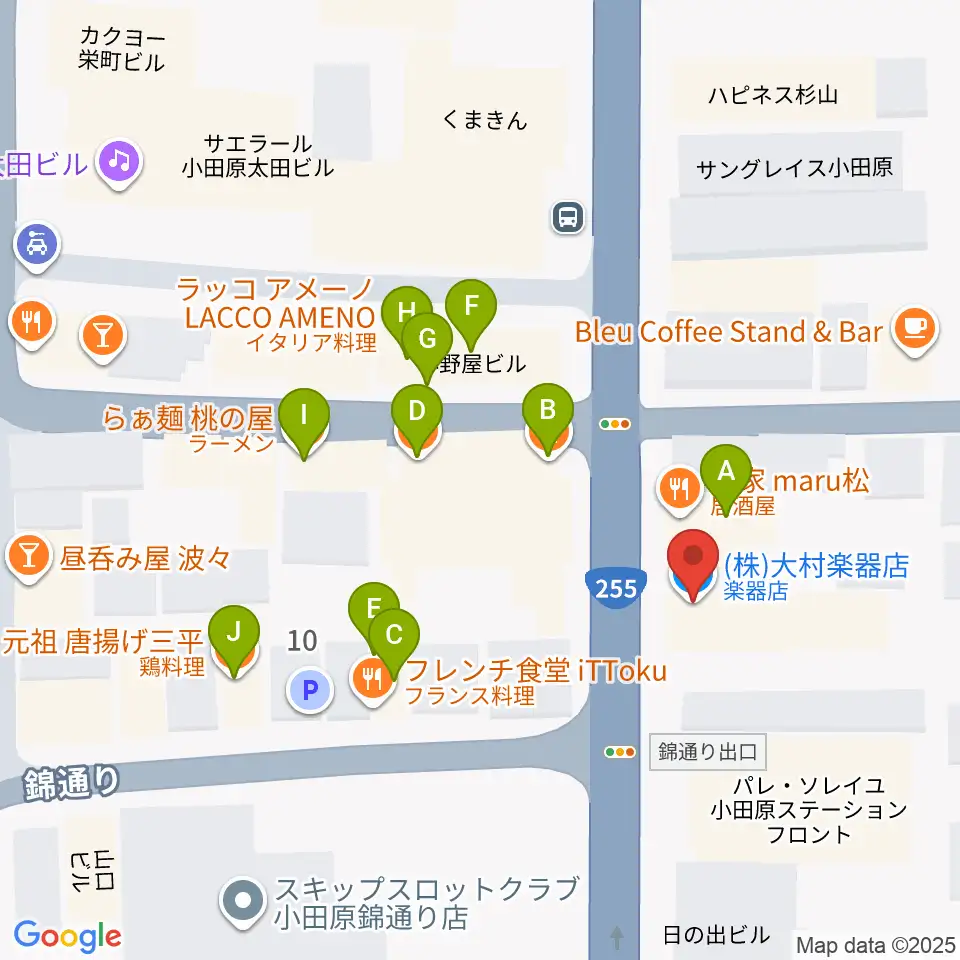 大村楽器店リベルテ大村周辺のファミレス・ファーストフード一覧地図