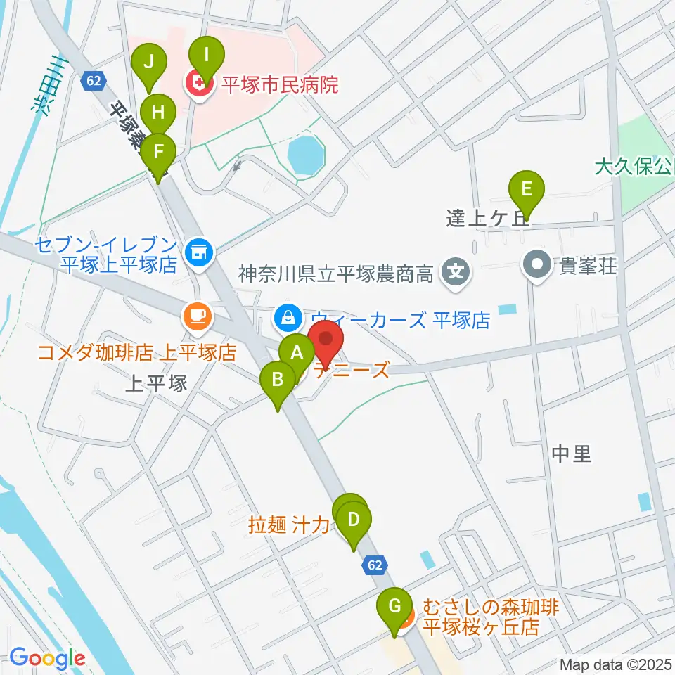 大村楽器店 平塚店周辺のファミレス・ファーストフード一覧地図