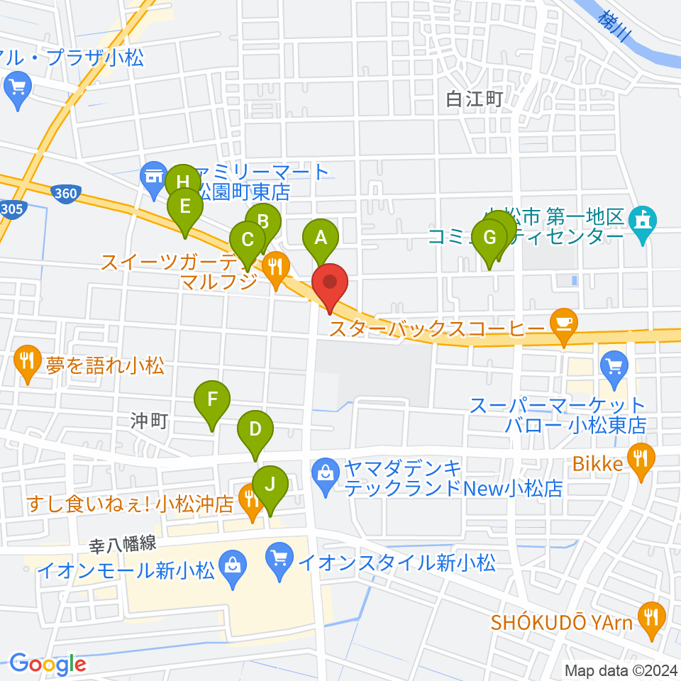 山屋楽器周辺のファミレス・ファーストフード一覧地図