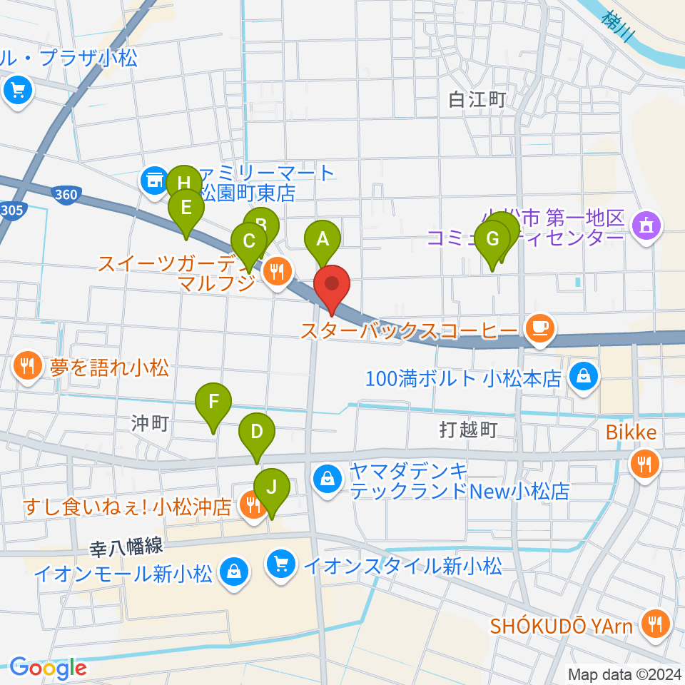 山屋楽器周辺のファミレス・ファーストフード一覧地図