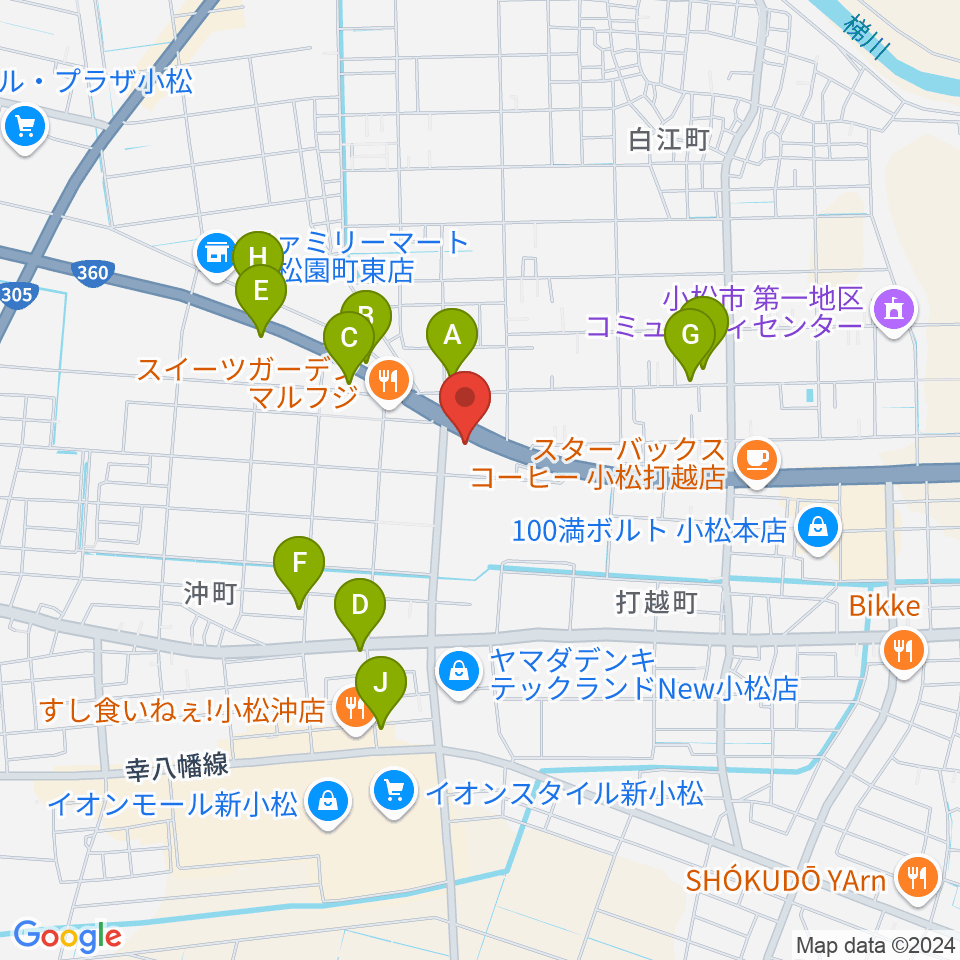 山屋楽器周辺のファミレス・ファーストフード一覧地図