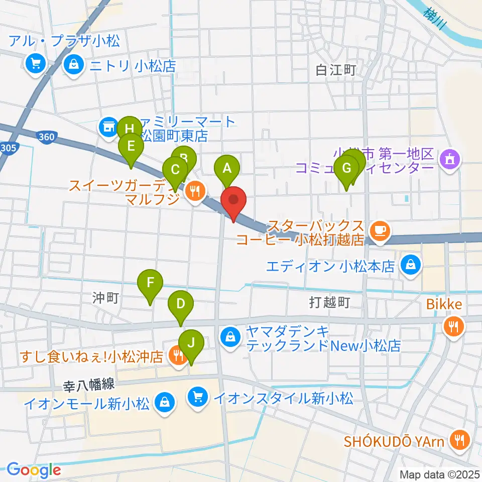 山屋楽器周辺のファミレス・ファーストフード一覧地図