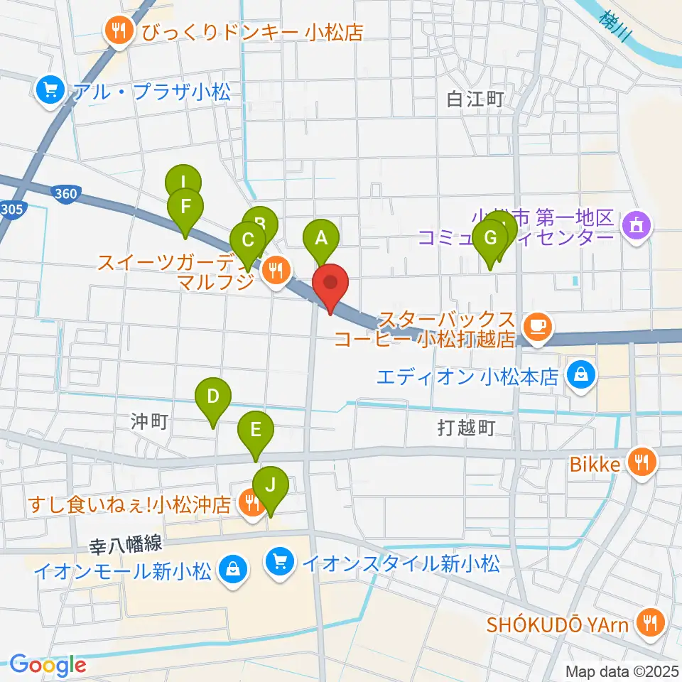 山屋楽器周辺のファミレス・ファーストフード一覧地図