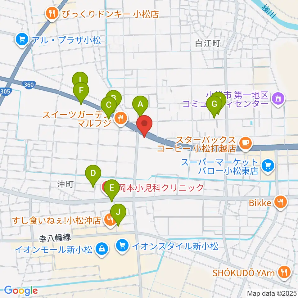 山屋楽器周辺のファミレス・ファーストフード一覧地図