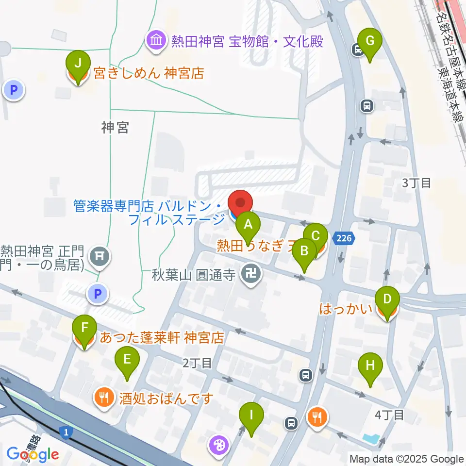 ヨモギヤ楽器 神宮前本店周辺のファミレス・ファーストフード一覧地図