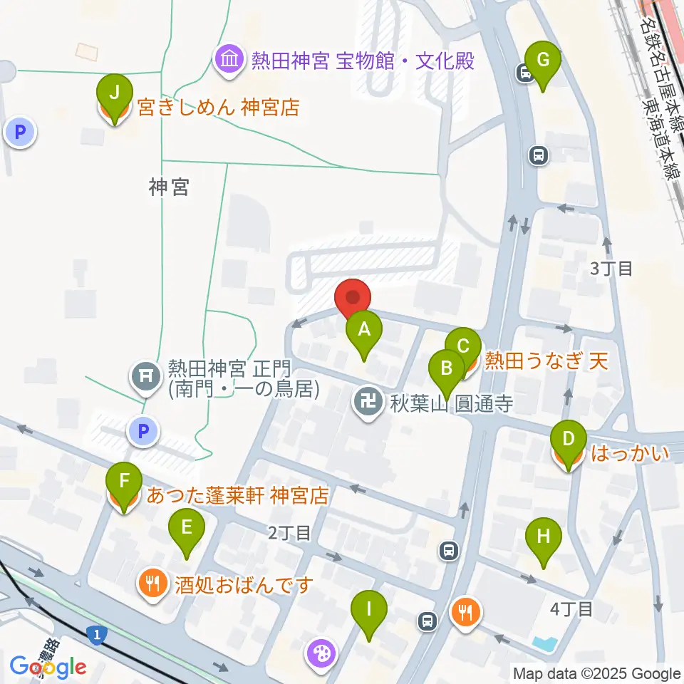 ヨモギヤ楽器 神宮前本店周辺のファミレス・ファーストフード一覧地図