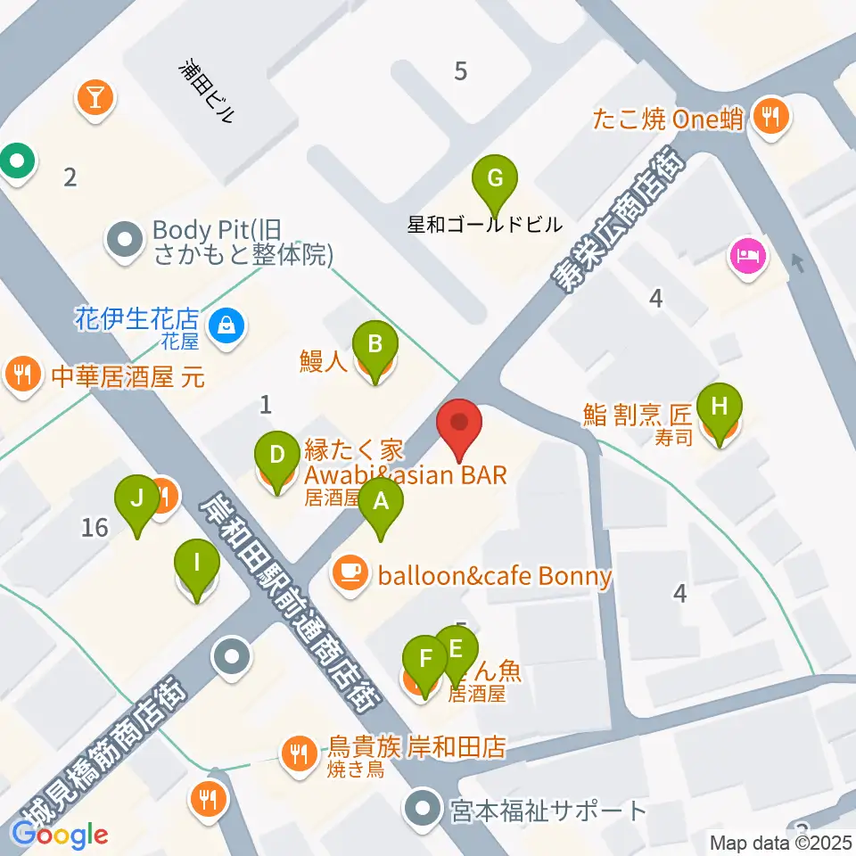 ウクレレショップ オハナ周辺のファミレス・ファーストフード一覧地図