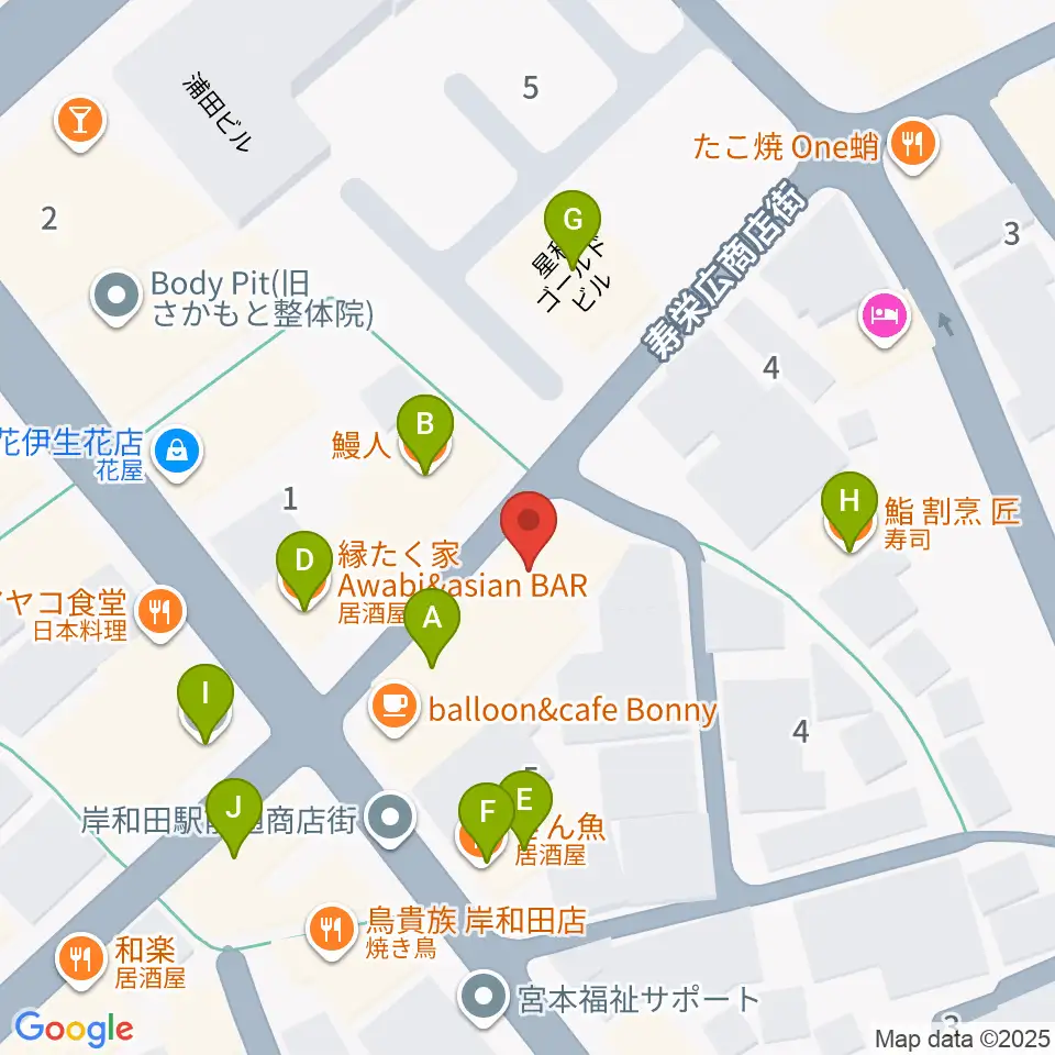 ウクレレショップ オハナ周辺のファミレス・ファーストフード一覧地図