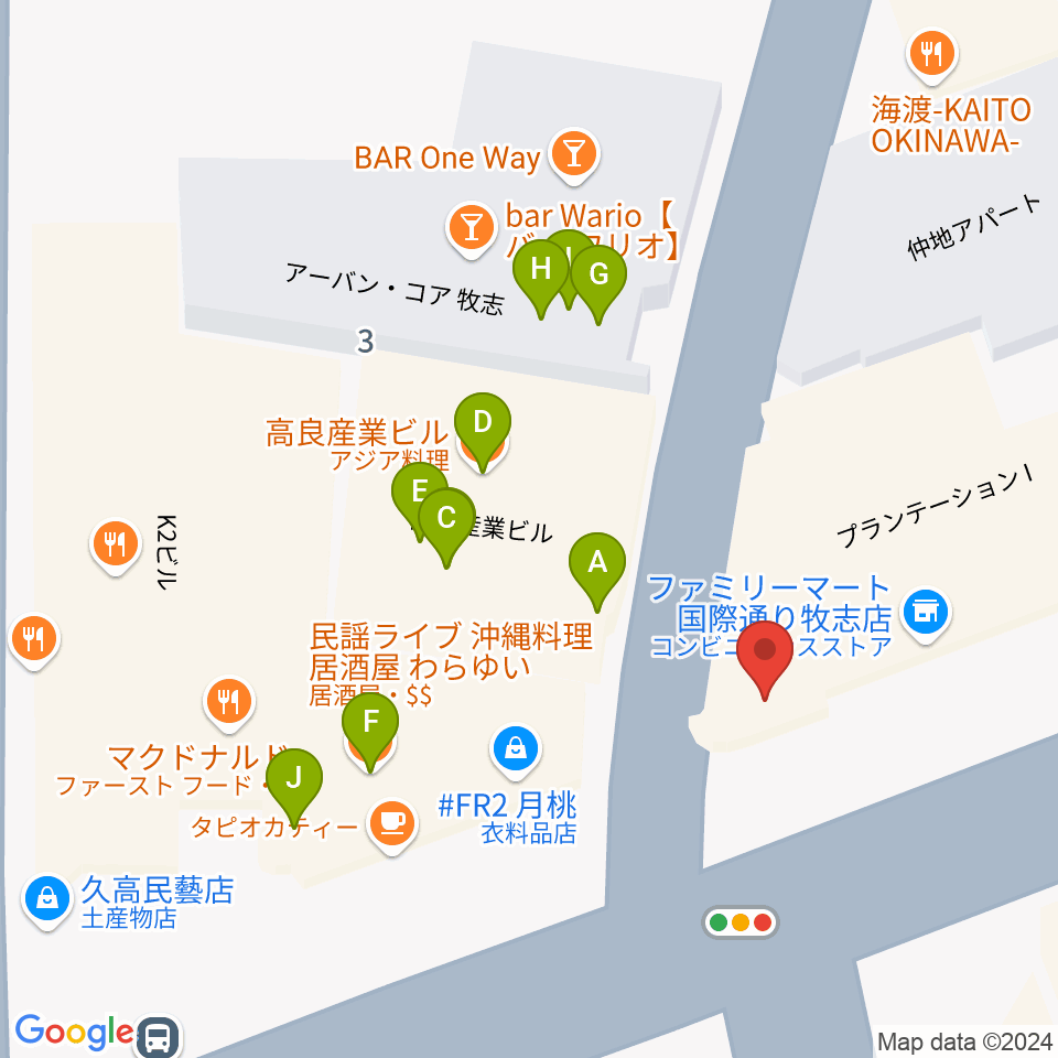 丸高楽器店周辺のファミレス・ファーストフード一覧地図