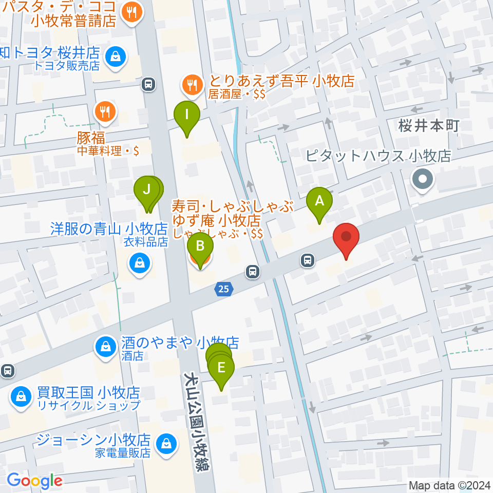 シンフォニア楽器 小牧店周辺のファミレス・ファーストフード一覧地図