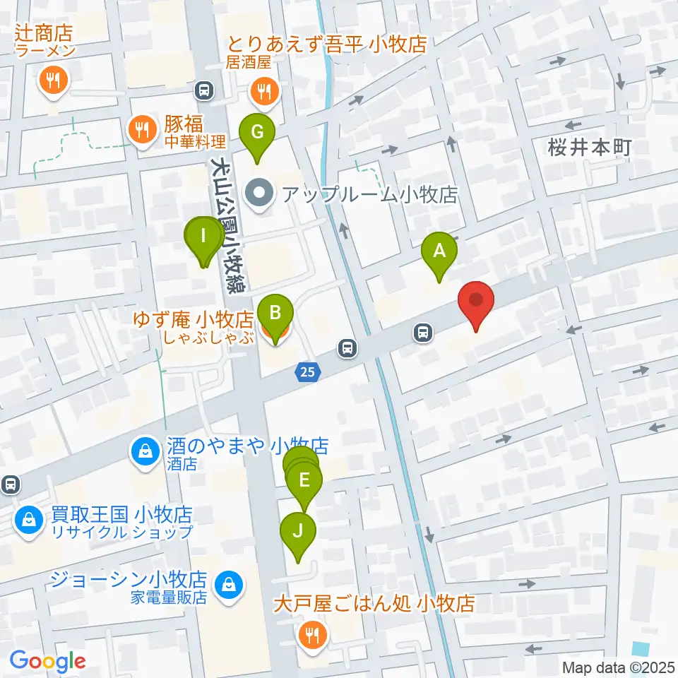 シンフォニア楽器 小牧店周辺のファミレス・ファーストフード一覧地図