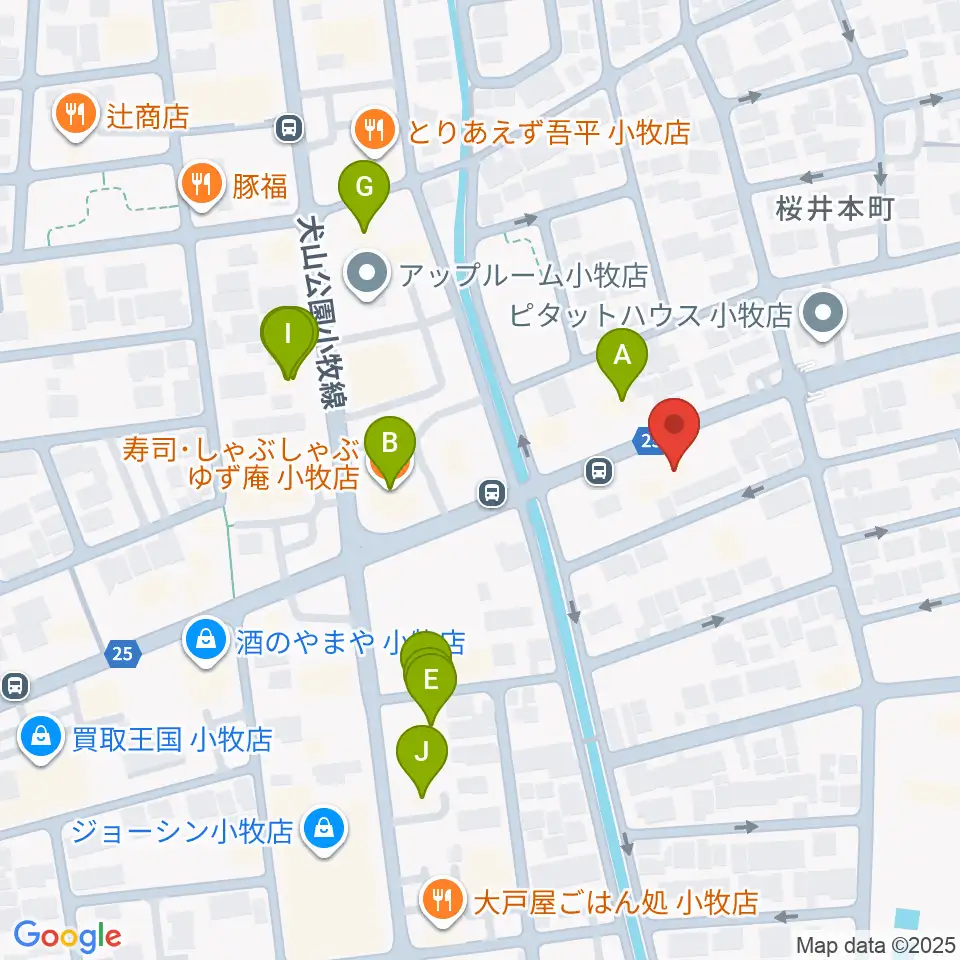 シンフォニア楽器 小牧店周辺のファミレス・ファーストフード一覧地図