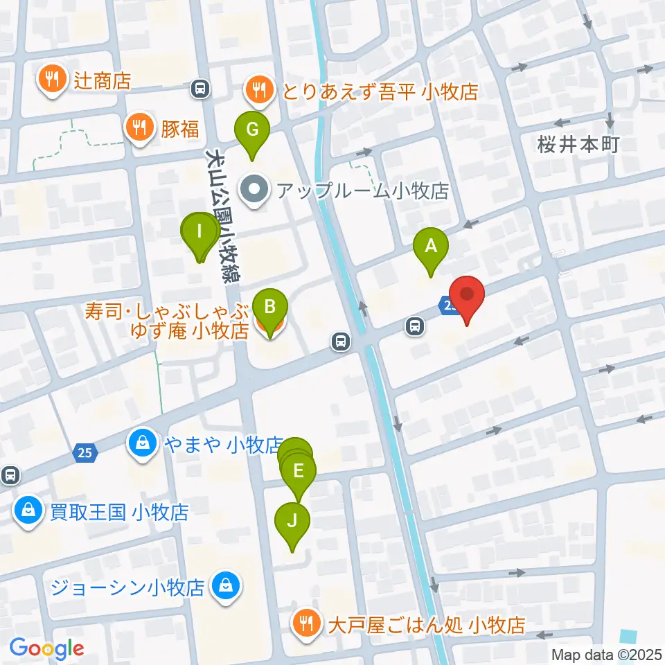 シンフォニア楽器 小牧店周辺のファミレス・ファーストフード一覧地図