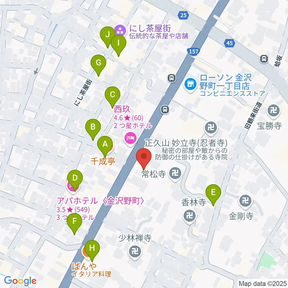 金沢楽器周辺のファミレス・ファーストフード一覧地図