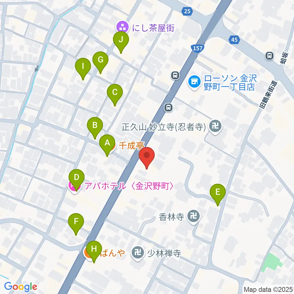 金沢楽器周辺のファミレス・ファーストフード一覧地図