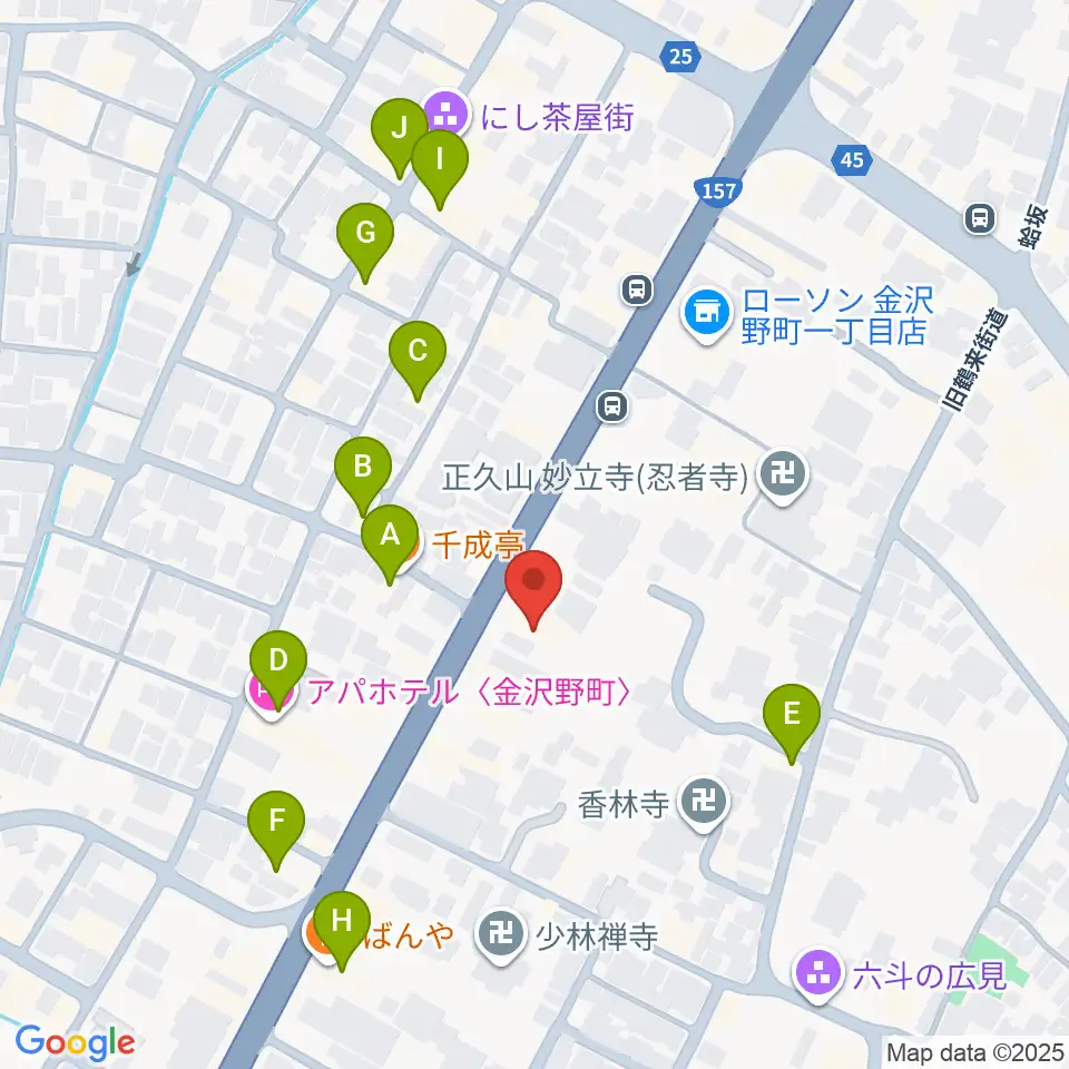 金沢楽器周辺のファミレス・ファーストフード一覧地図