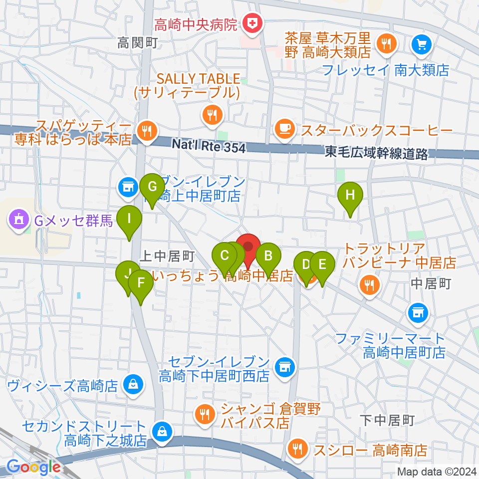 ミュージカルボックス周辺のファミレス・ファーストフード一覧地図