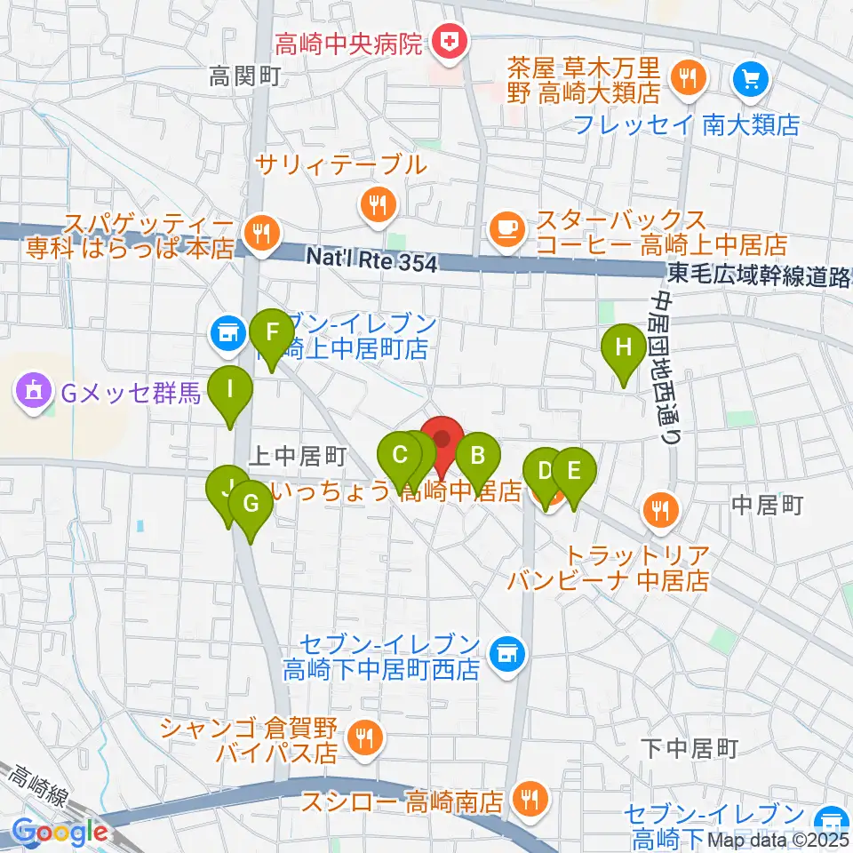 ミュージカルボックス周辺のファミレス・ファーストフード一覧地図
