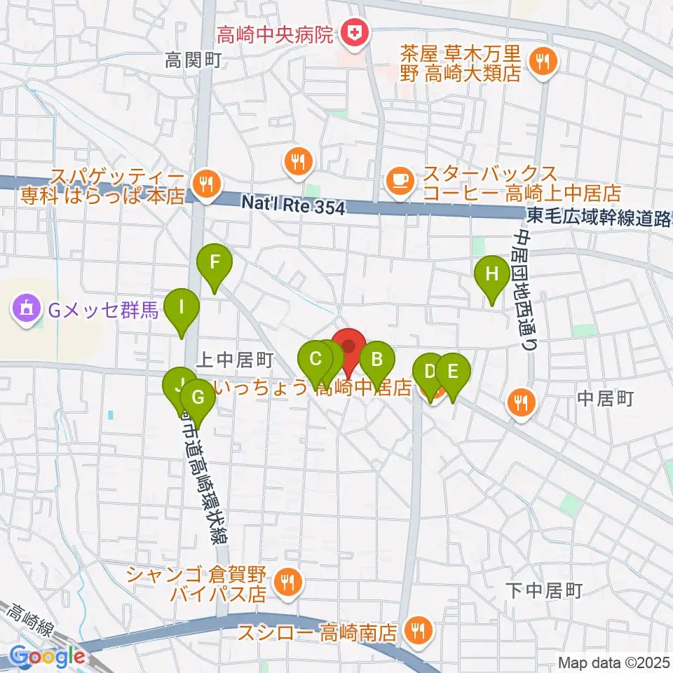 ミュージカルボックス周辺のファミレス・ファーストフード一覧地図
