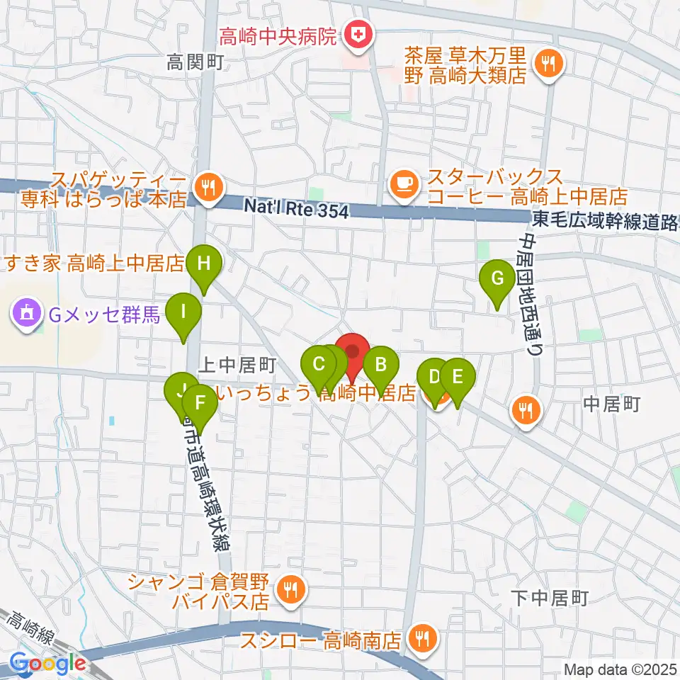 ミュージカルボックス周辺のファミレス・ファーストフード一覧地図