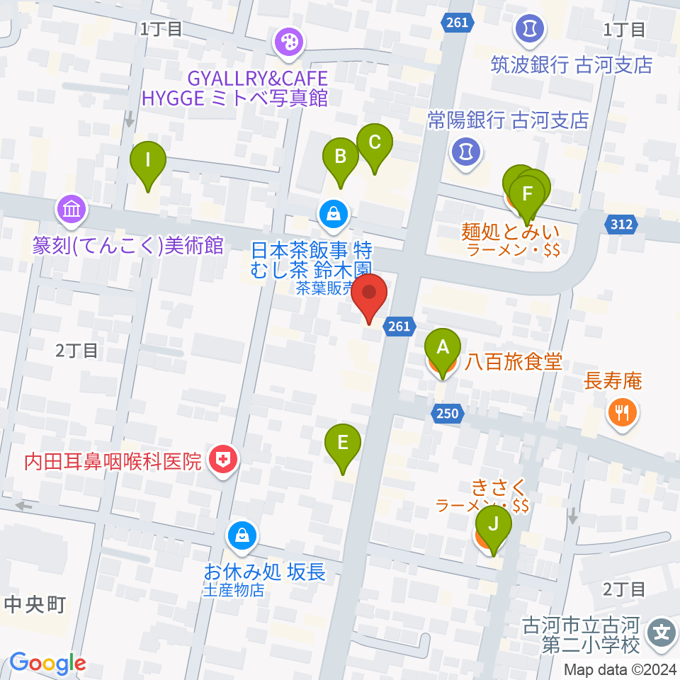 ギンゲツ楽器周辺のファミレス・ファーストフード一覧地図