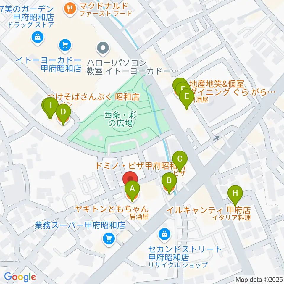 ユニバーサルピアノ周辺のファミレス・ファーストフード一覧地図