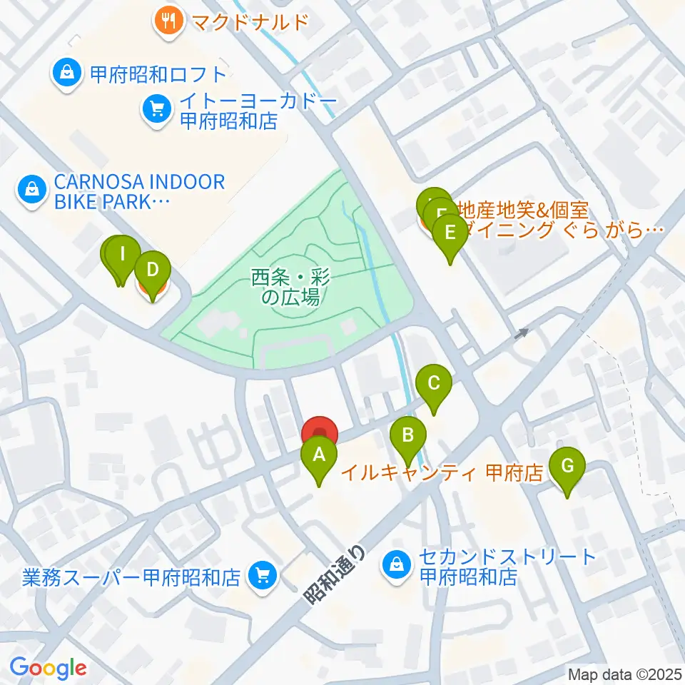 ユニバーサルピアノ周辺のファミレス・ファーストフード一覧地図