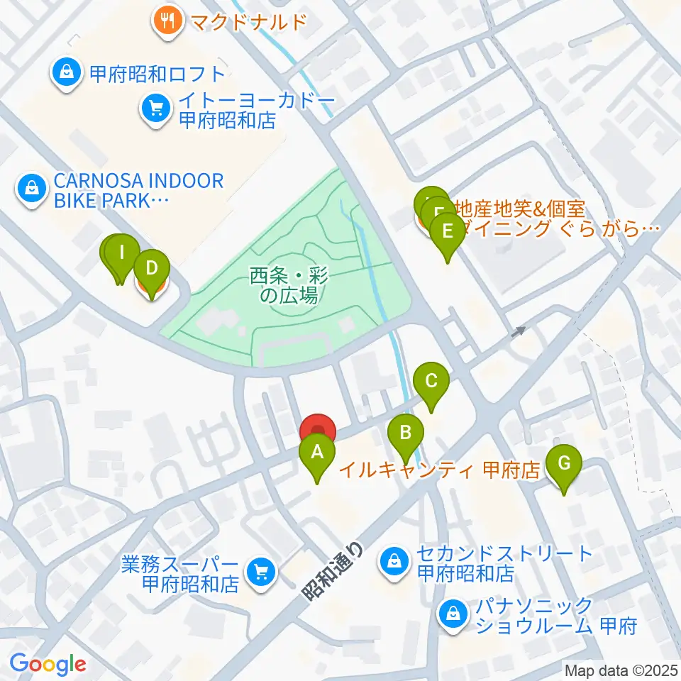 ユニバーサルピアノ周辺のファミレス・ファーストフード一覧地図
