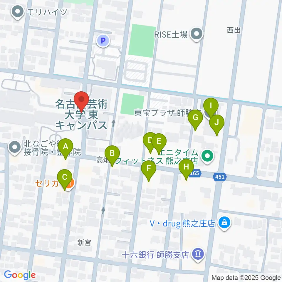 名古屋芸術大学周辺のファミレス・ファーストフード一覧地図