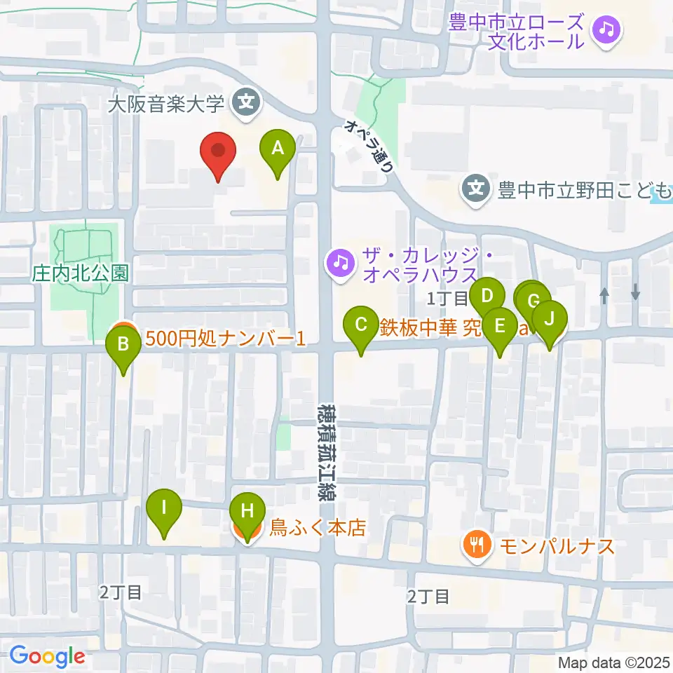 大阪音楽大学付属音楽院周辺のファミレス・ファーストフード一覧地図