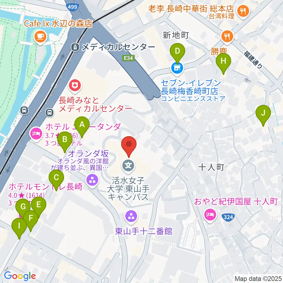 活水女子大学音楽学部周辺のファミレス・ファーストフード一覧地図