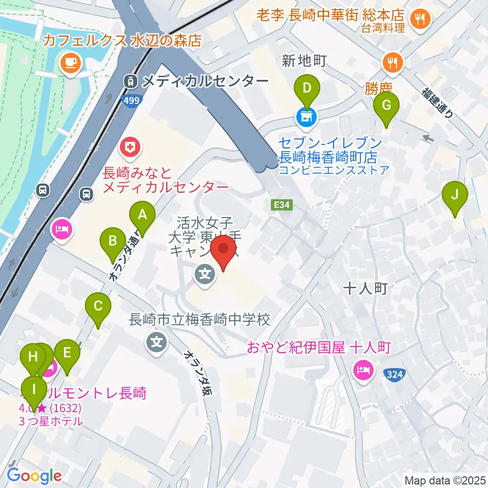 活水女子大学音楽学部周辺のファミレス・ファーストフード一覧地図