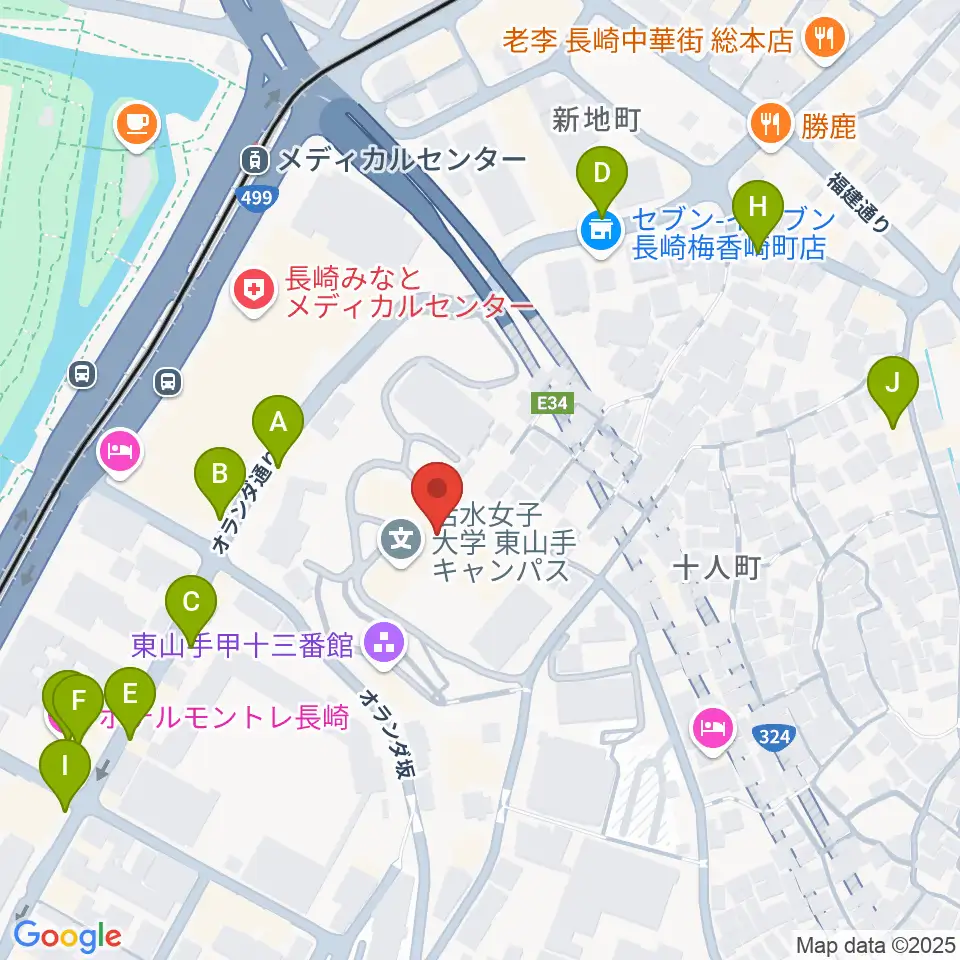 活水女子大学音楽学部周辺のファミレス・ファーストフード一覧地図