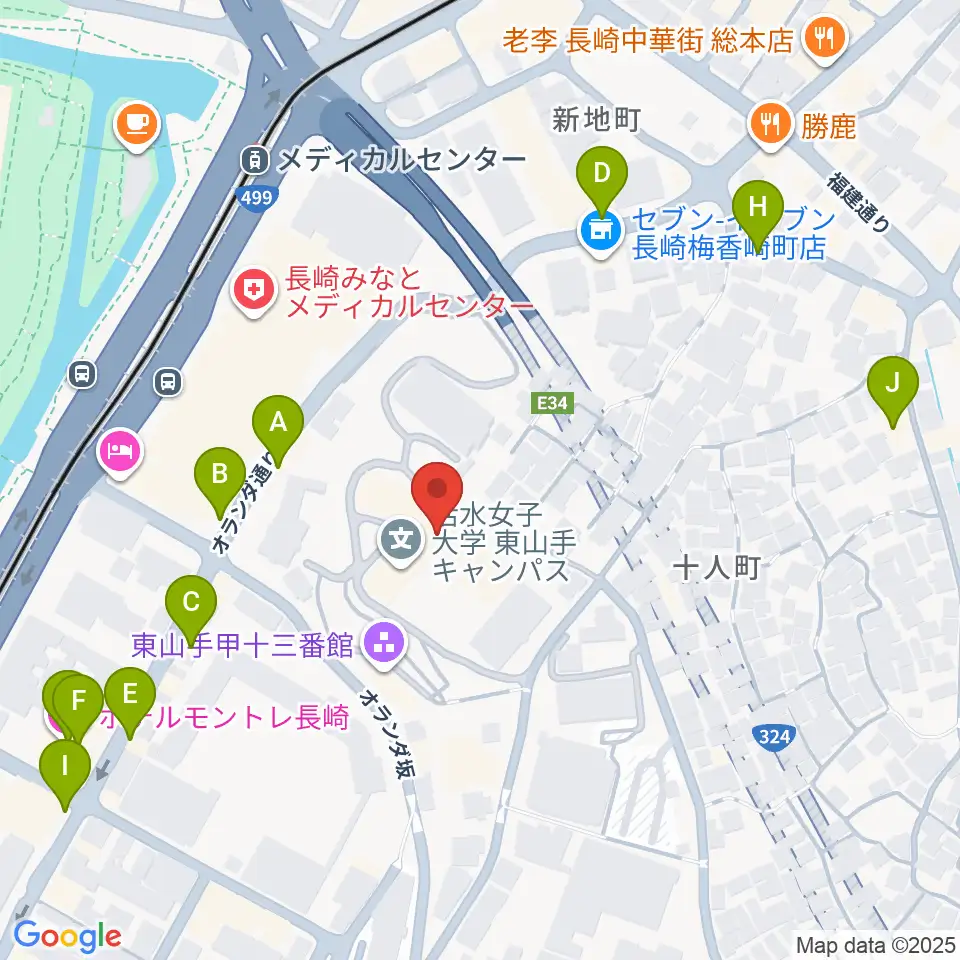 活水女子大学音楽学部周辺のファミレス・ファーストフード一覧地図