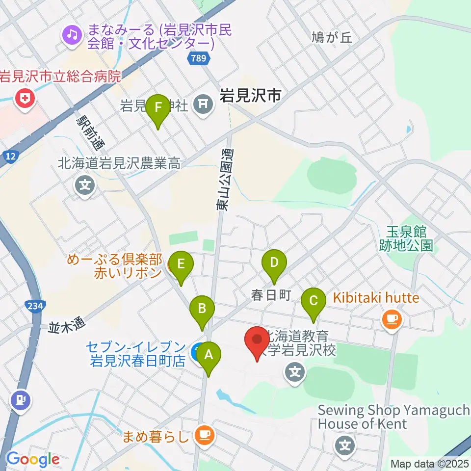 北海道教育大学 芸術・スポーツ文化学科周辺のファミレス・ファーストフード一覧地図