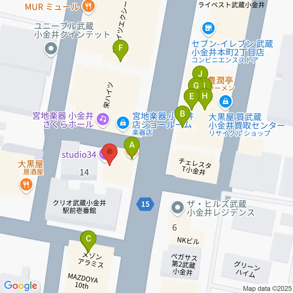 武蔵小金井 studio34周辺のファミレス・ファーストフード一覧地図