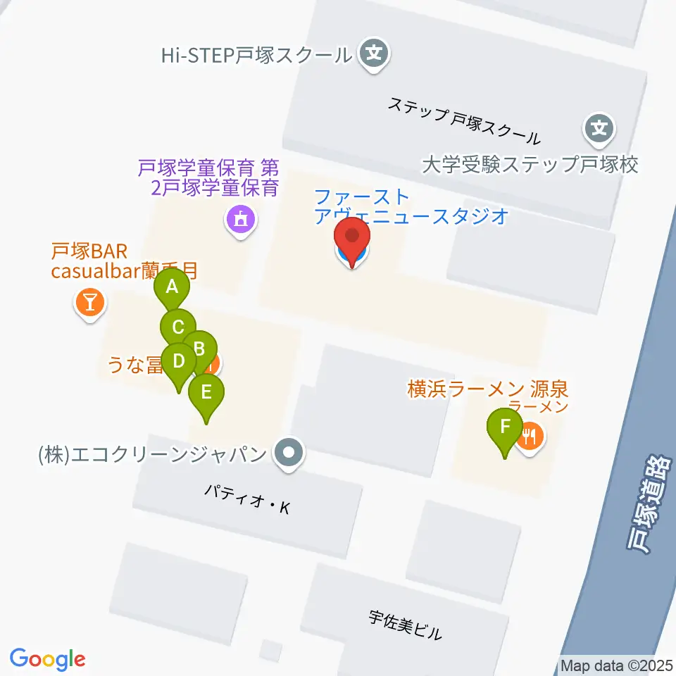 戸塚ファーストアヴェニュー周辺のファミレス・ファーストフード一覧地図