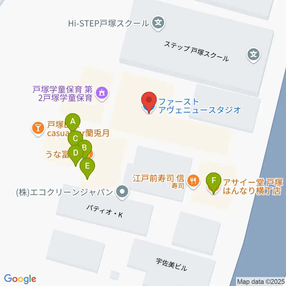 戸塚ファーストアヴェニュー周辺のファミレス・ファーストフード一覧地図