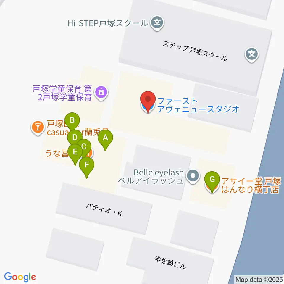 戸塚ファーストアヴェニュー周辺のファミレス・ファーストフード一覧地図
