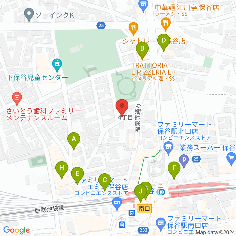 宮地楽器 保谷センター周辺のファミレス・ファーストフード一覧地図