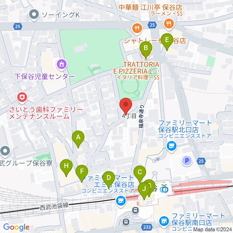 宮地楽器 保谷センター周辺のファミレス・ファーストフード一覧地図