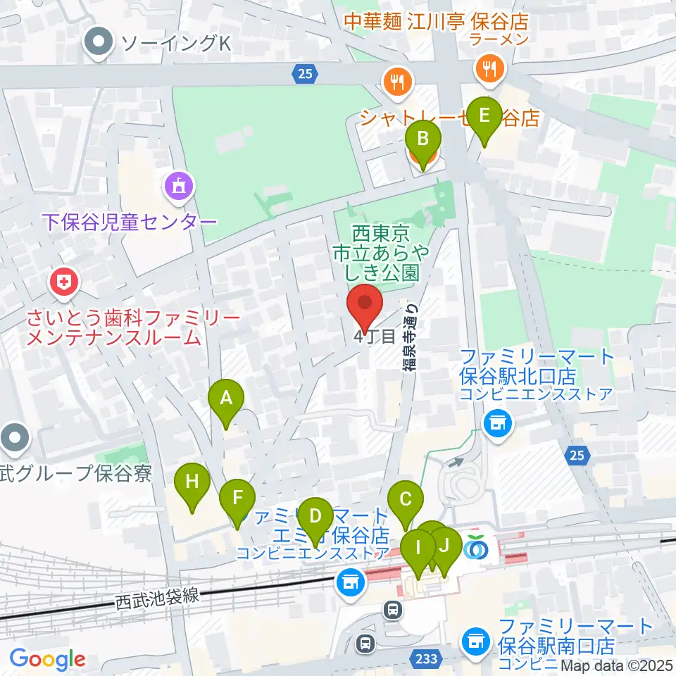 宮地楽器 保谷センター周辺のファミレス・ファーストフード一覧地図
