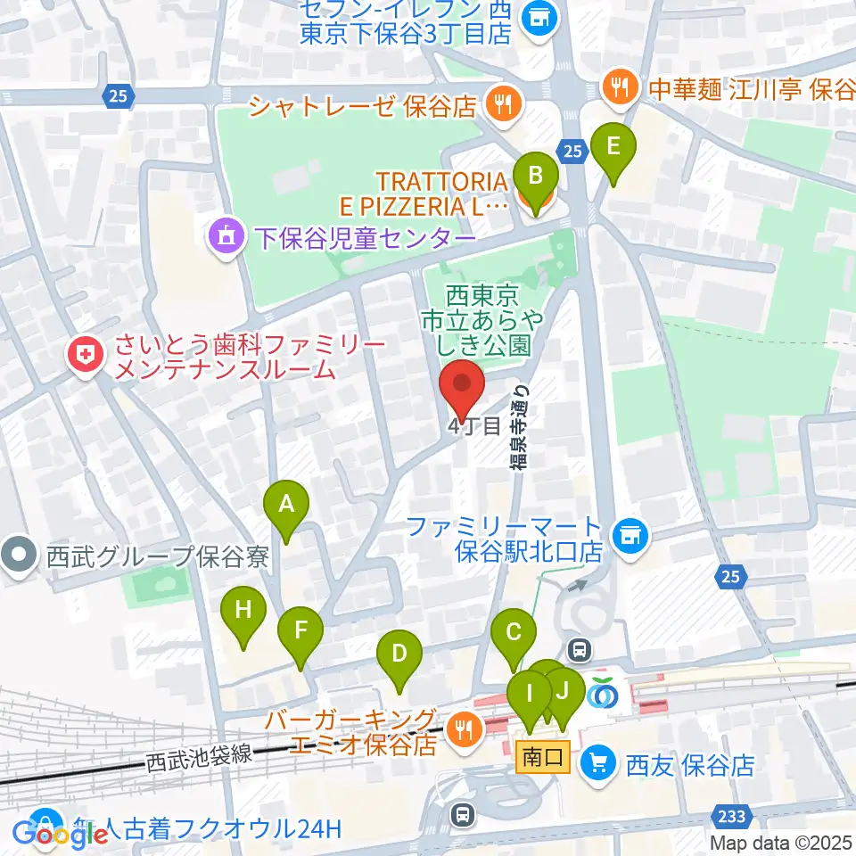 宮地楽器 保谷センター周辺のファミレス・ファーストフード一覧地図
